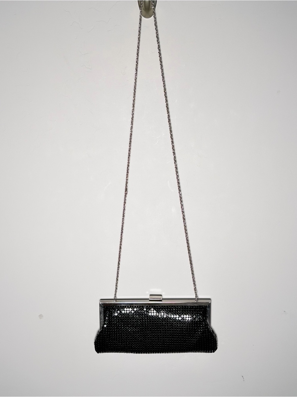 Gorgeous La Regale Black Sequin Evening Clutch with Silver Chain Strap